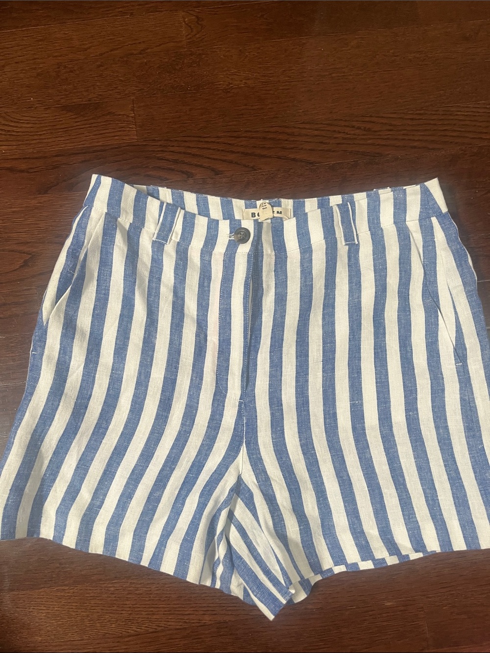 Boden Blue and White Vertical Stripe Bermuda Shorts